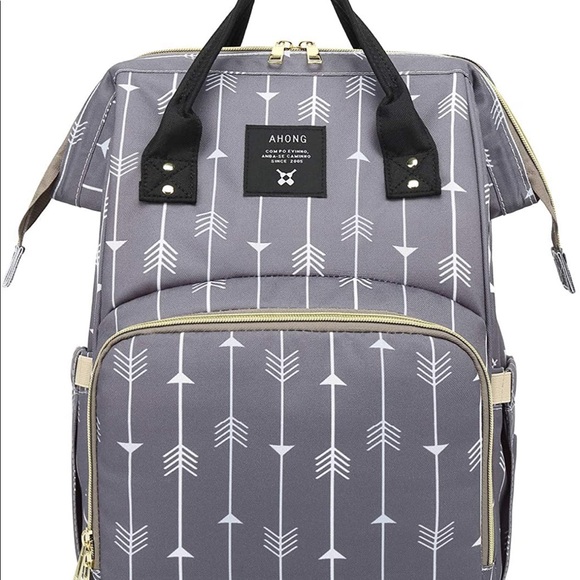 Gray Arrowed Diaper Bag Backpack - Picture 1 of 12